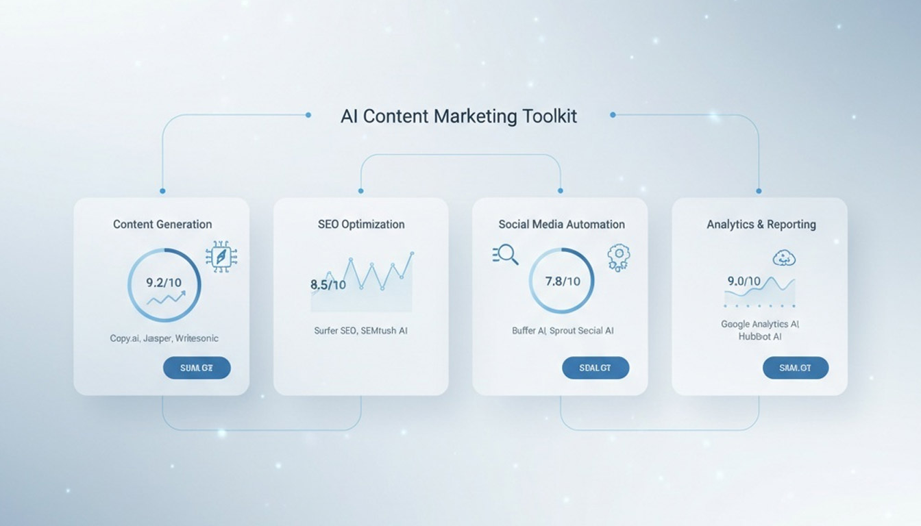 Übersicht beliebter KI-Content-Marketing-Tools mit Funktionen und Bewertungen